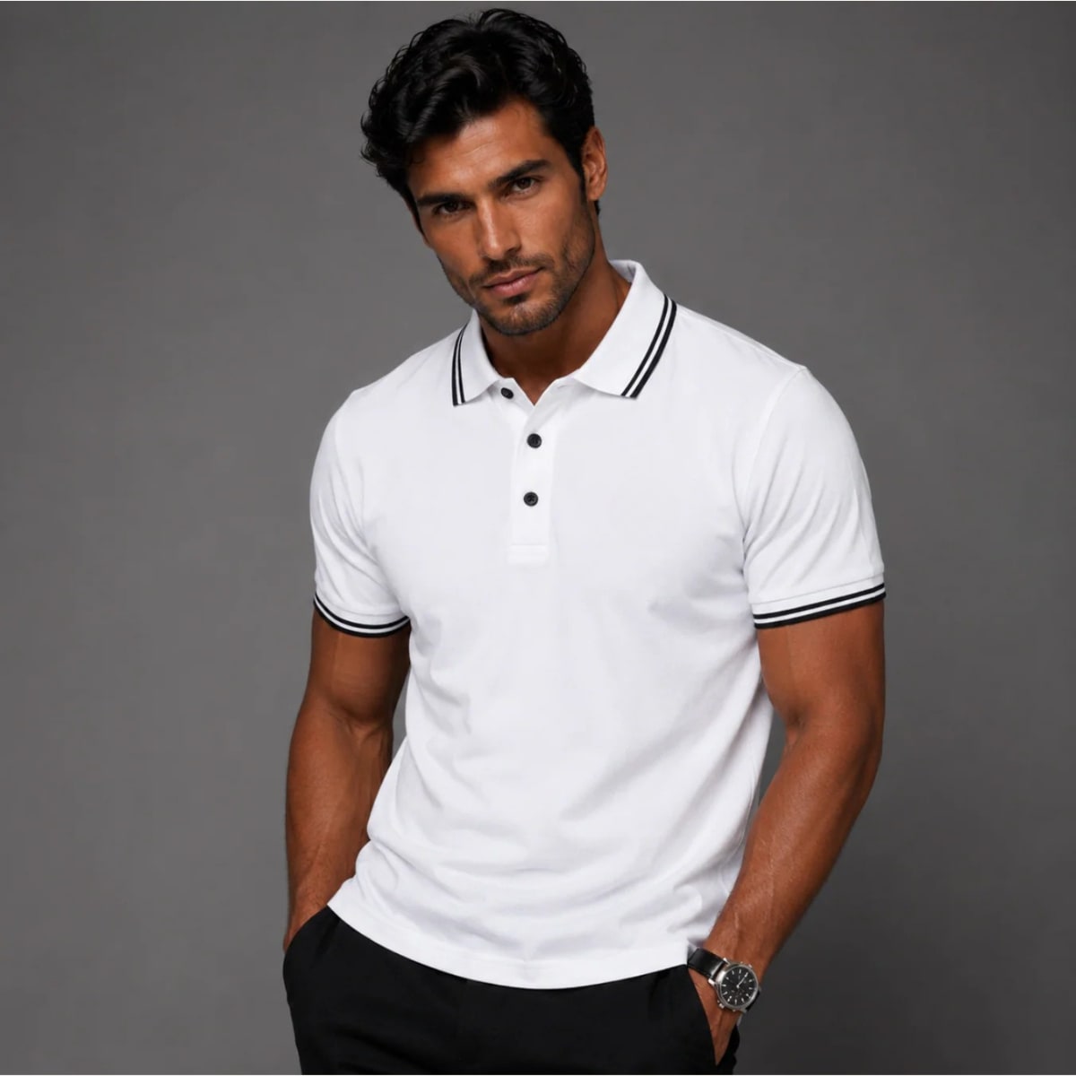Herren Baumwoll-Poloshirt mit Kontraststreifen | Mattis