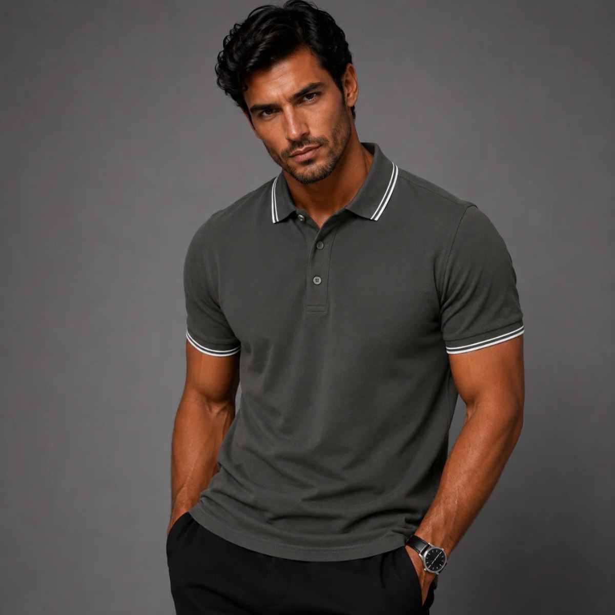 Herren Baumwoll-Poloshirt mit Kontraststreifen | Mattis_6