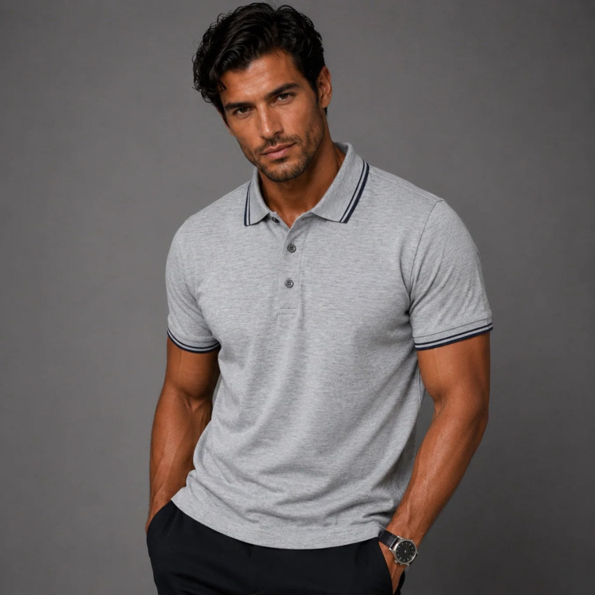 Herren Baumwoll-Poloshirt mit Kontraststreifen | Mattis