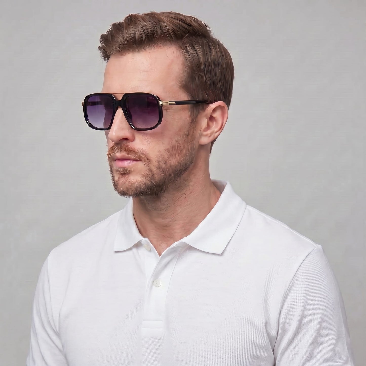 Herren Sonnenbrille eckig mit goldenem Doppelsteg | Hartmut_11