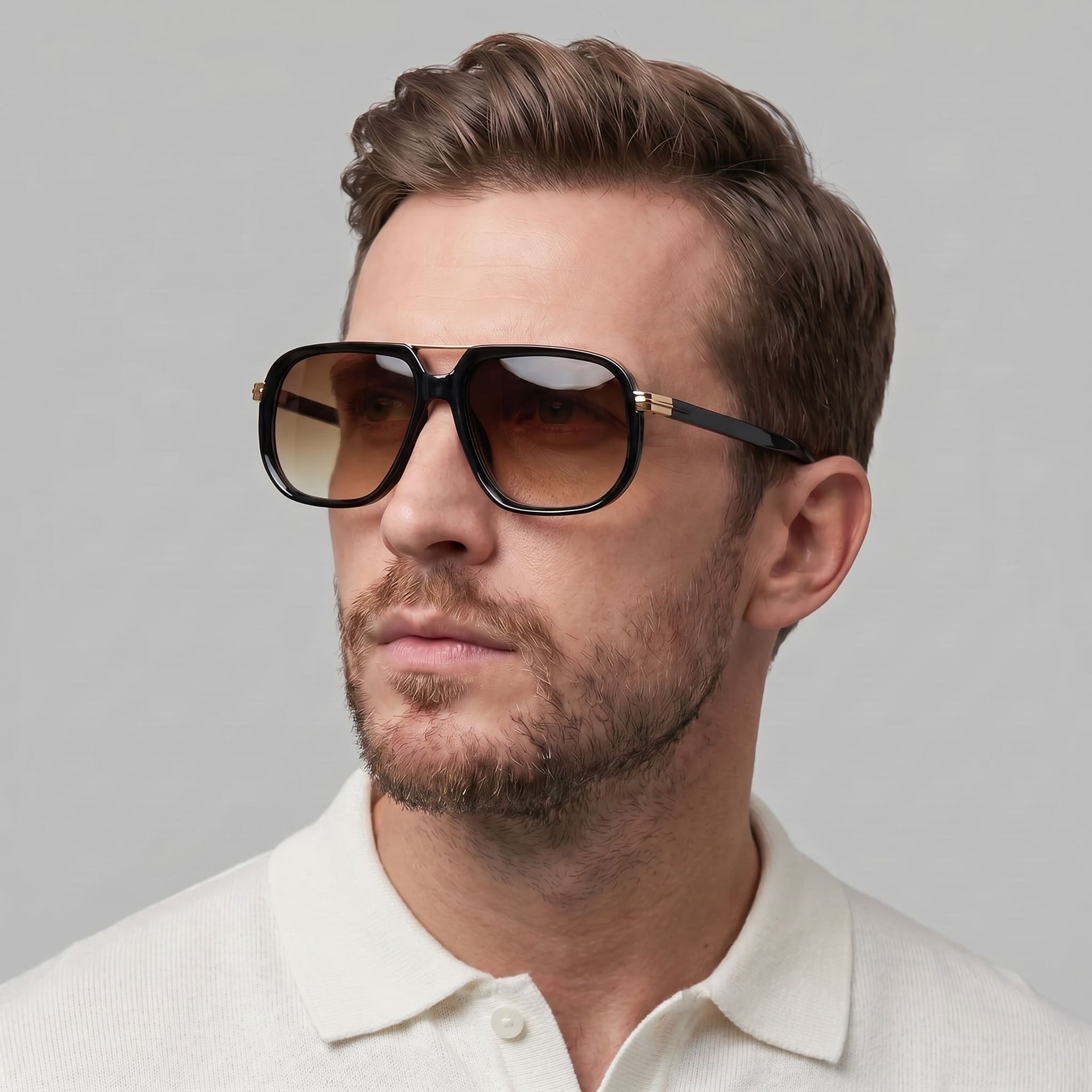 Herren Sonnenbrille eckig mit goldenem Doppelsteg | Hartmut