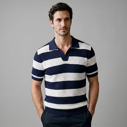 Herren Strickpoloshirt mit Jacquardstreifen | Günter_1