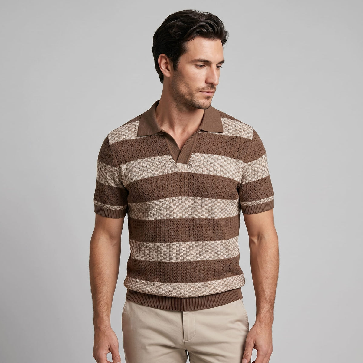 Herren Strickpoloshirt mit Jacquardstreifen | Günter_12