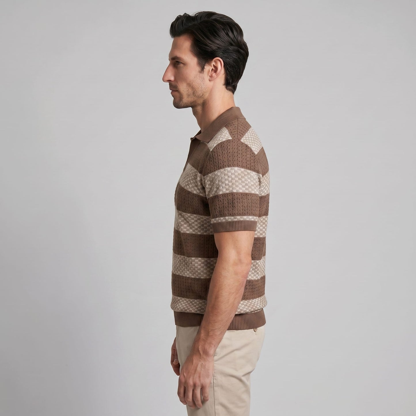 Herren Strickpoloshirt mit Jacquardstreifen | Günter_13
