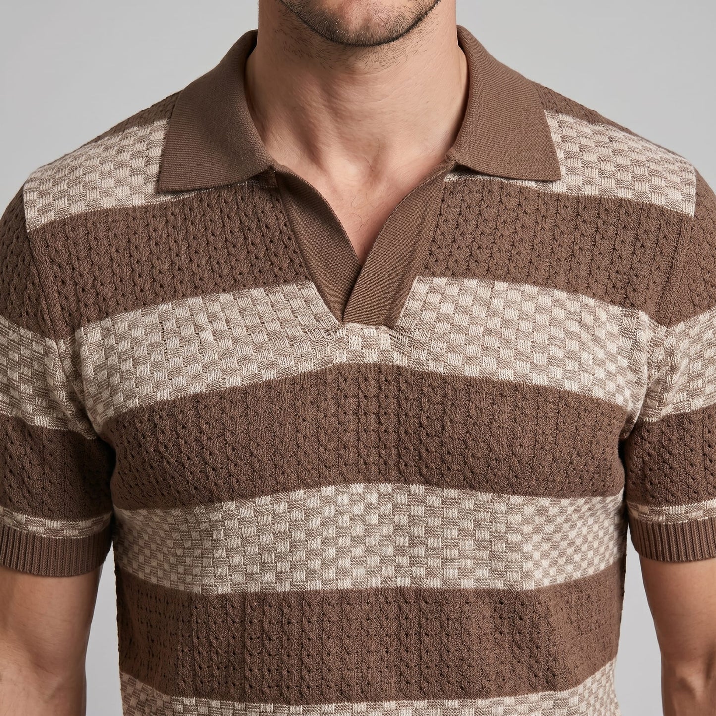 Herren Strickpoloshirt mit Jacquardstreifen | Günter_15