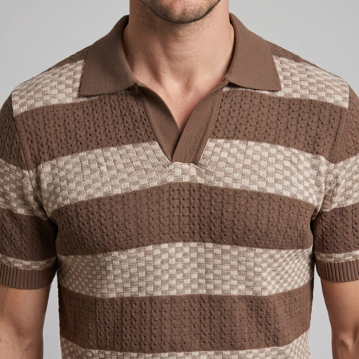 Herren Strickpoloshirt mit Jacquardstreifen | Günter