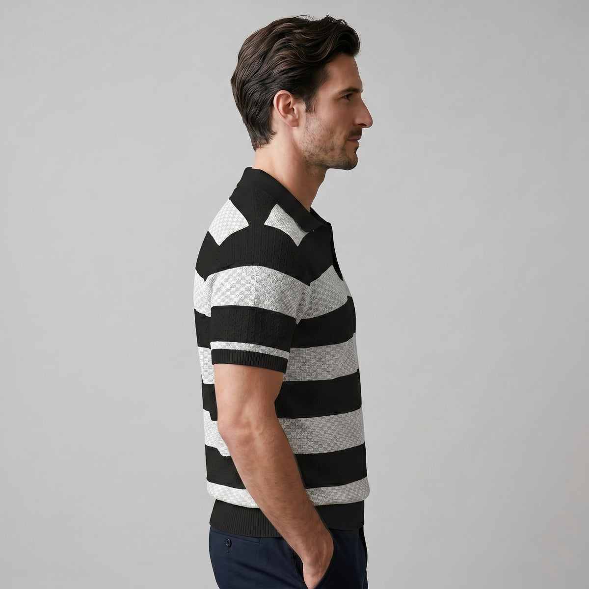 Herren Strickpoloshirt mit Jacquardstreifen | Günter