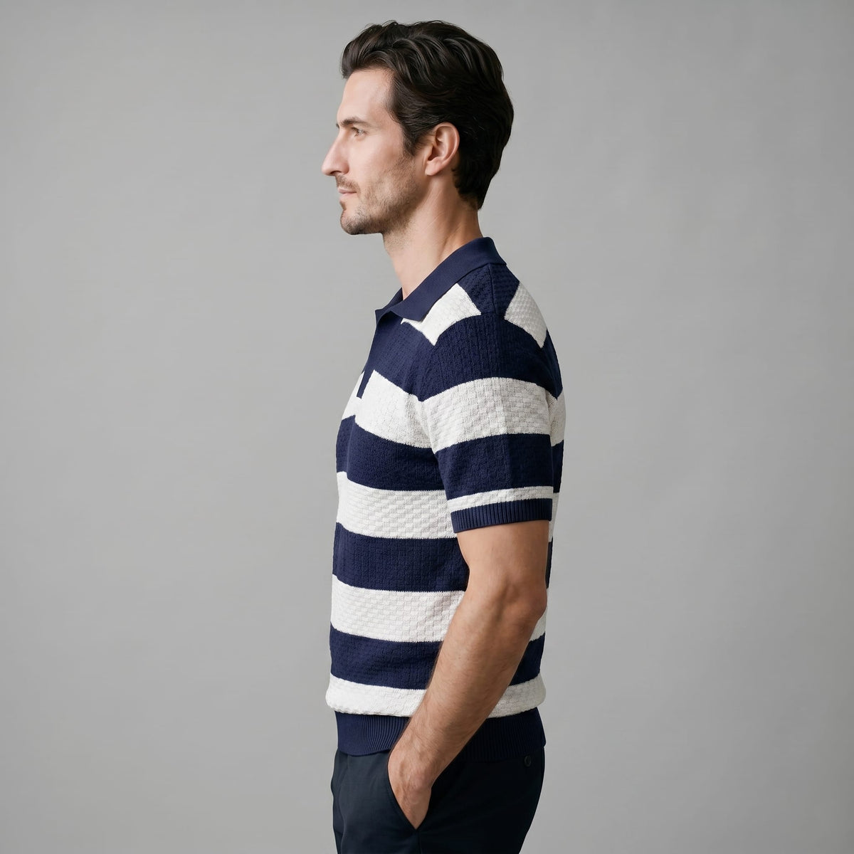 Herren Strickpoloshirt mit Jacquardstreifen | Günter