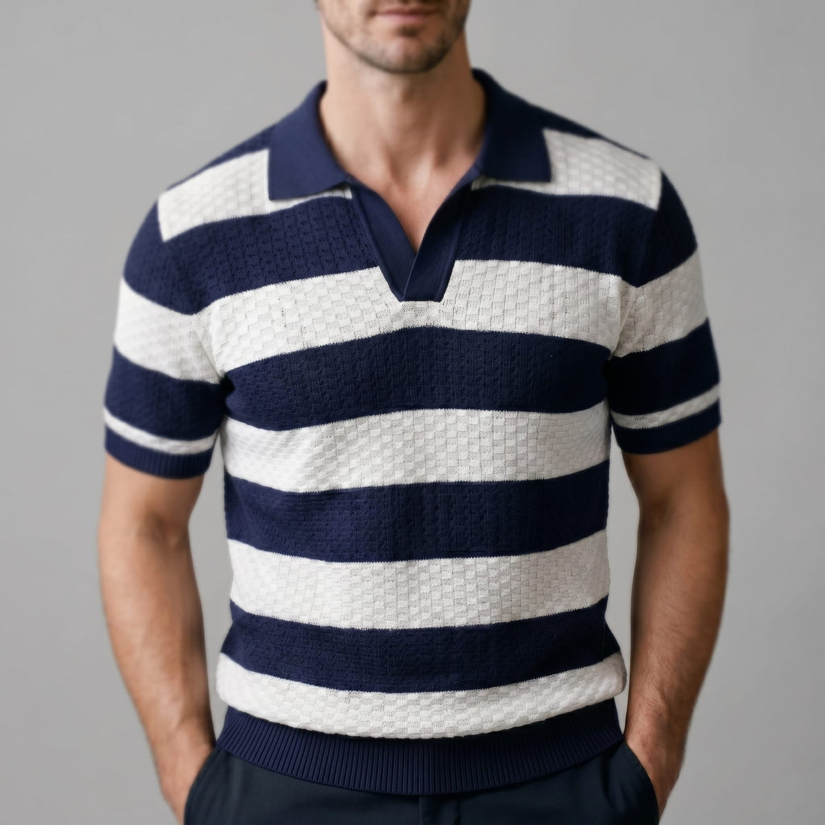 Herren Strickpoloshirt mit Jacquardstreifen | Günter_5