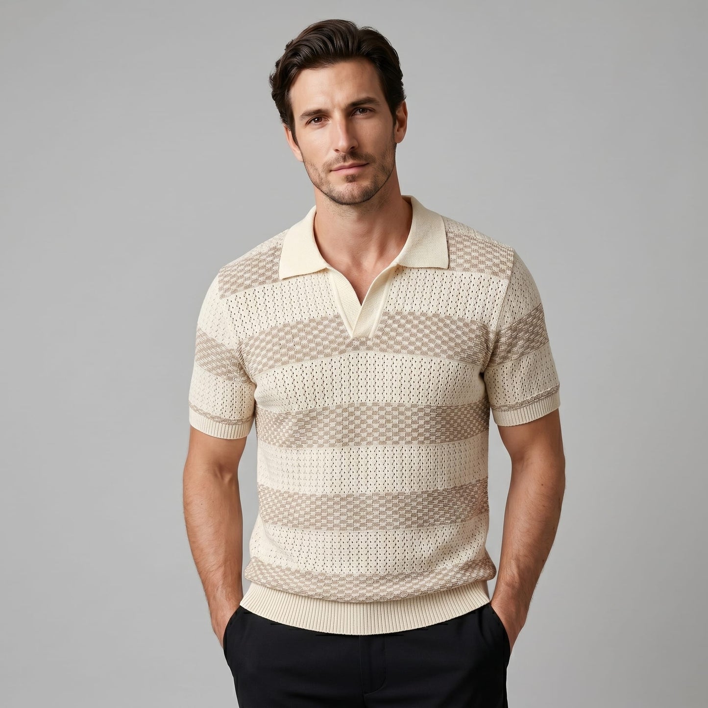 Herren Strickpoloshirt mit Jacquardstreifen | Günter_7