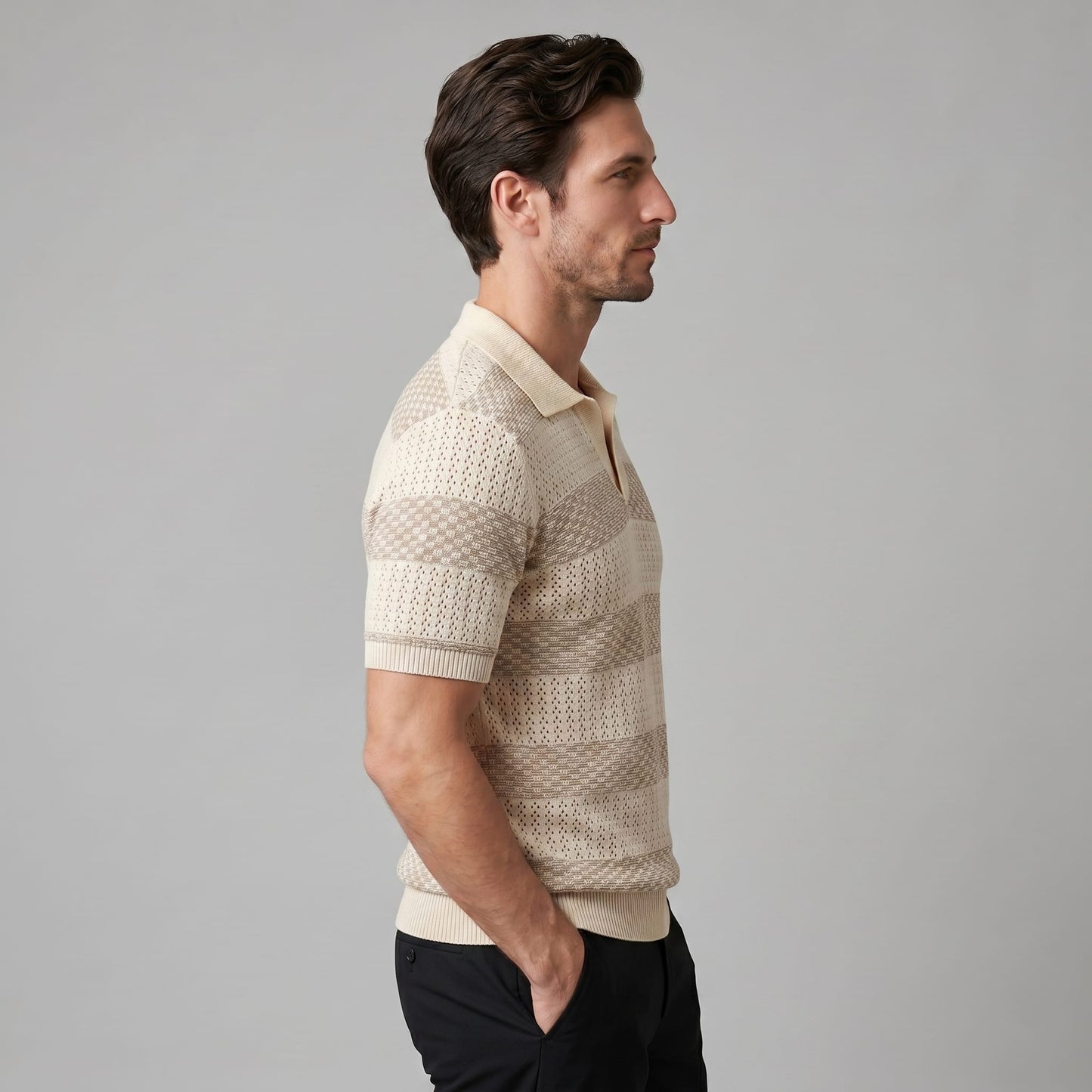 Herren Strickpoloshirt mit Jacquardstreifen | Günter_8