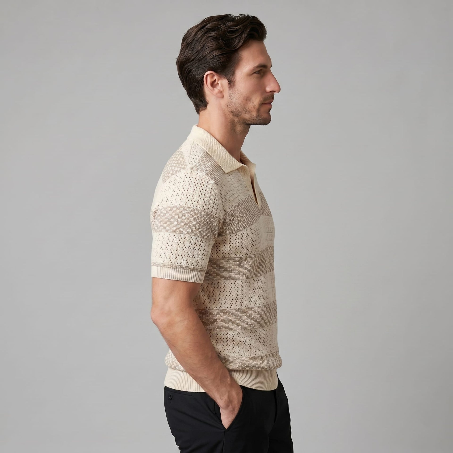 Herren Strickpoloshirt mit Jacquardstreifen | Günter