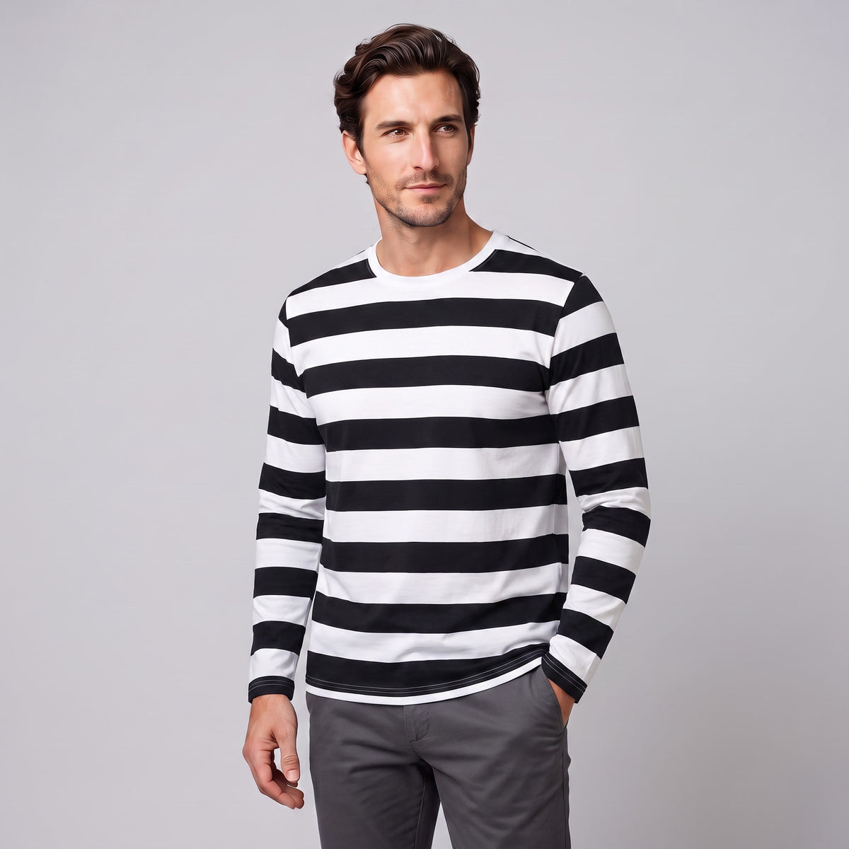 Herren Streifenshirt Langarm mit Rundhalsausschnitt | Roland_1