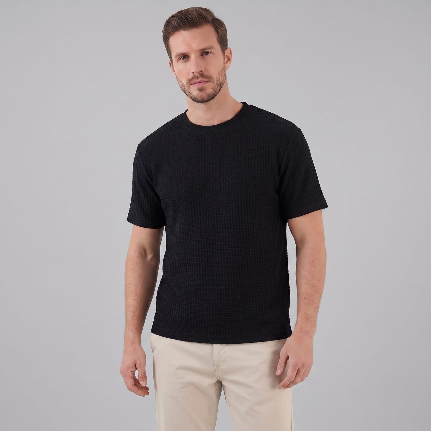 Herren Waffelstrick-T-Shirt mit Rundhals | Kajetan_11