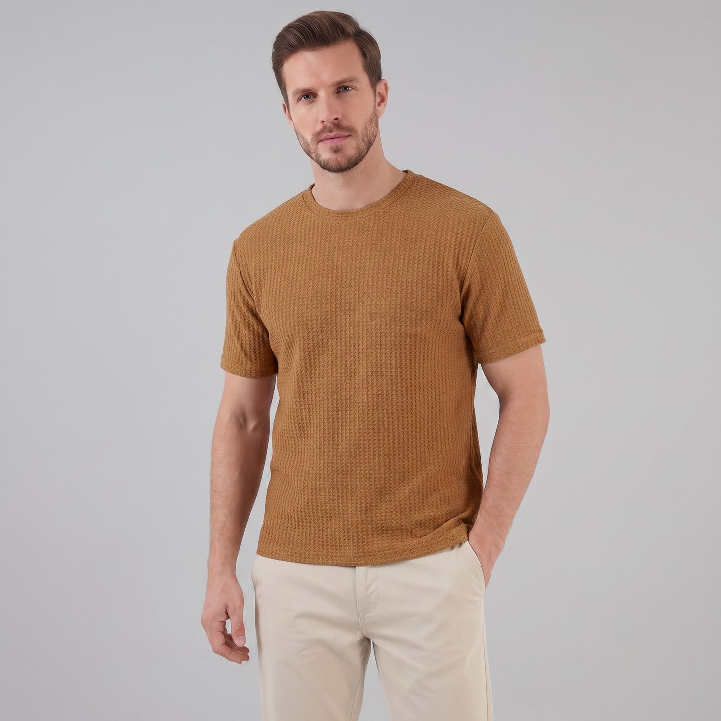 Herren Waffelstrick-T-Shirt mit Rundhals | Kajetan_16