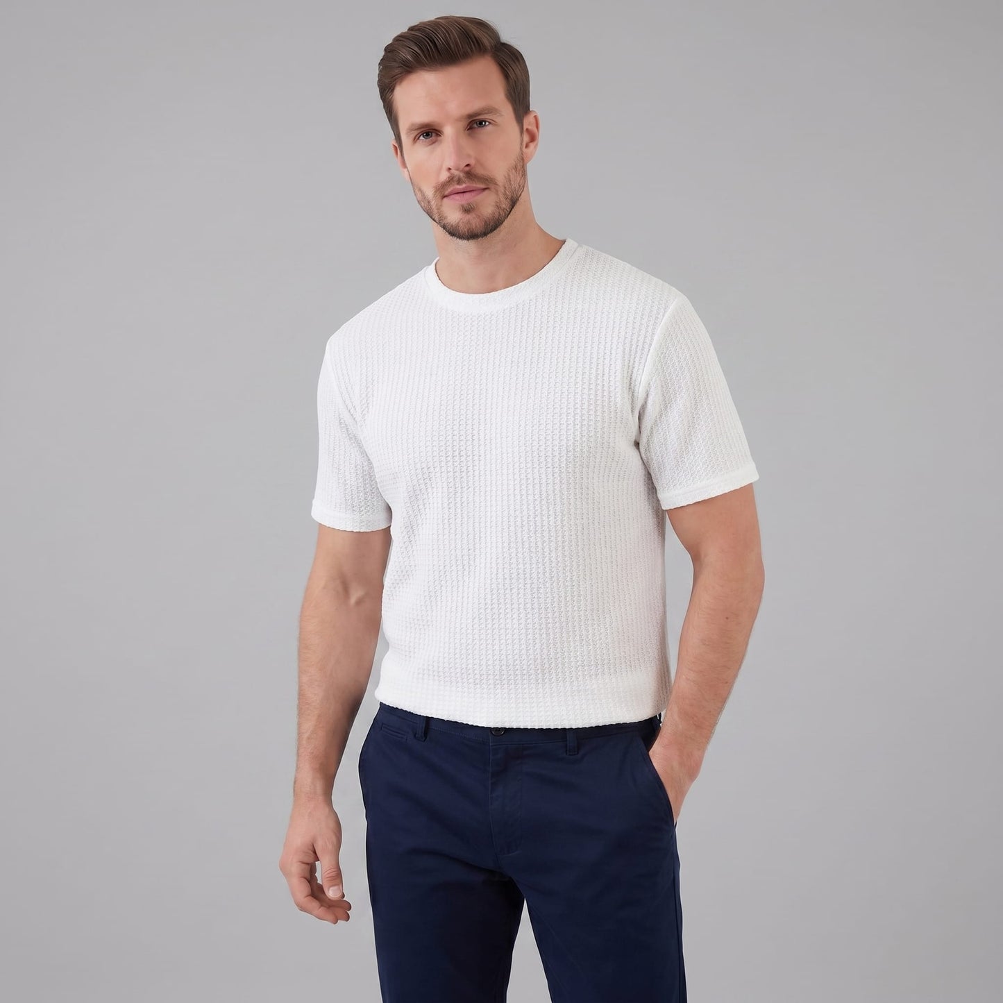 Herren Waffelstrick-T-Shirt mit Rundhals | Kajetan_21