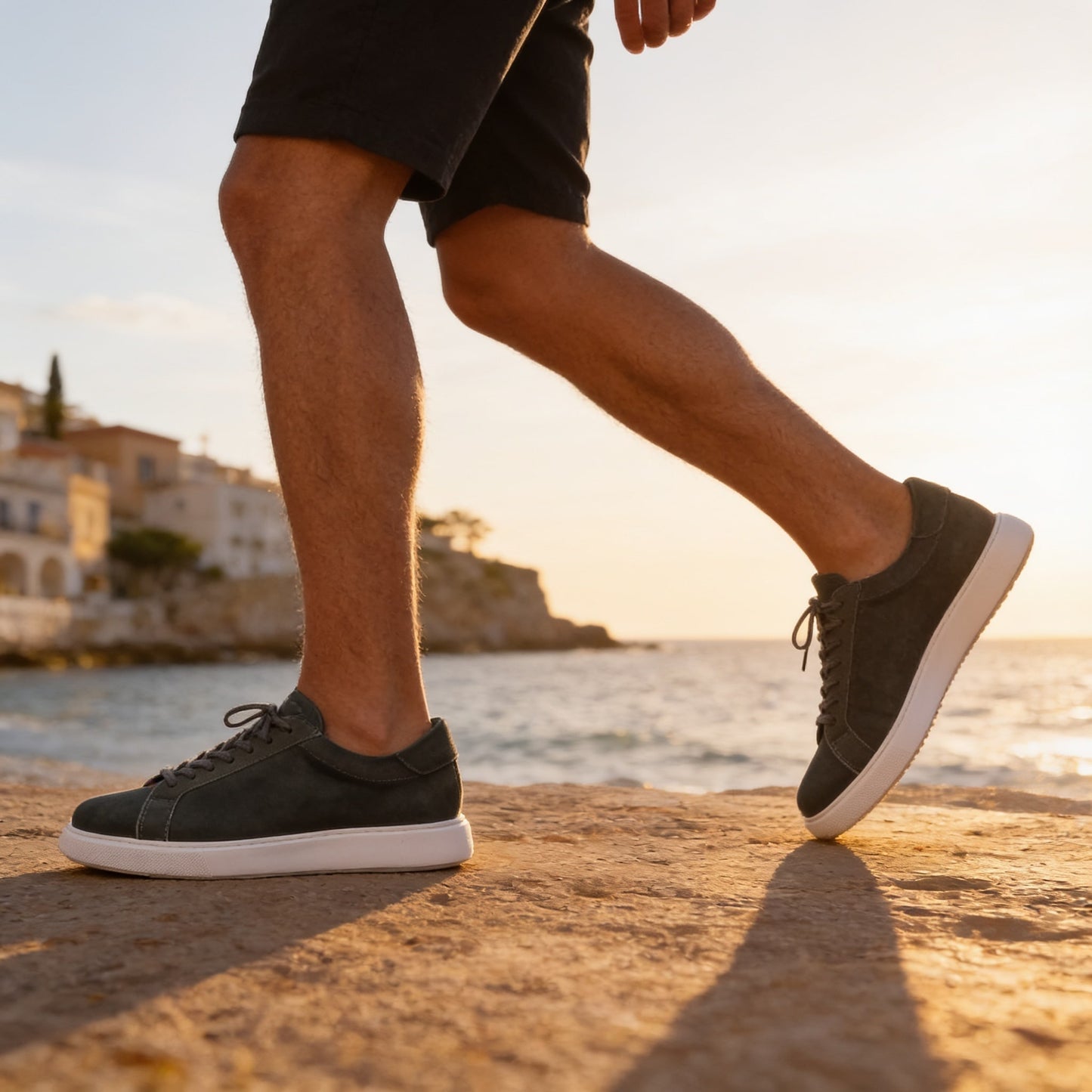 Herren Kunstledersneaker in Wildlederoptik mit Kontrastnaht | Gregor_24