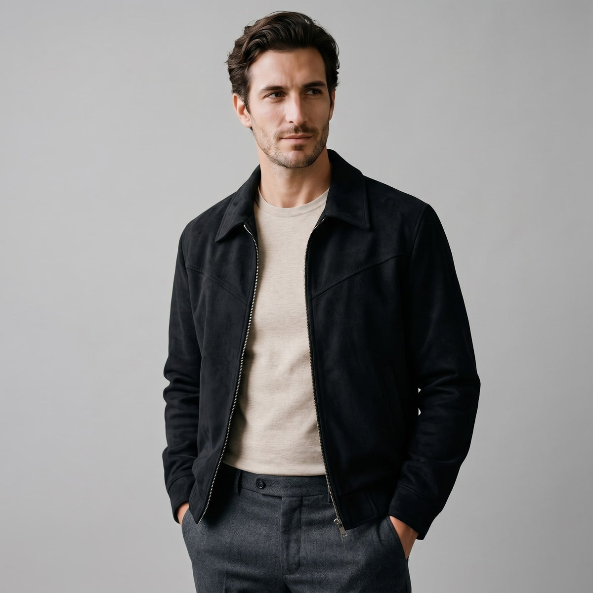 Herren Wildlederjacke mit Hemdkragen | Albrecht