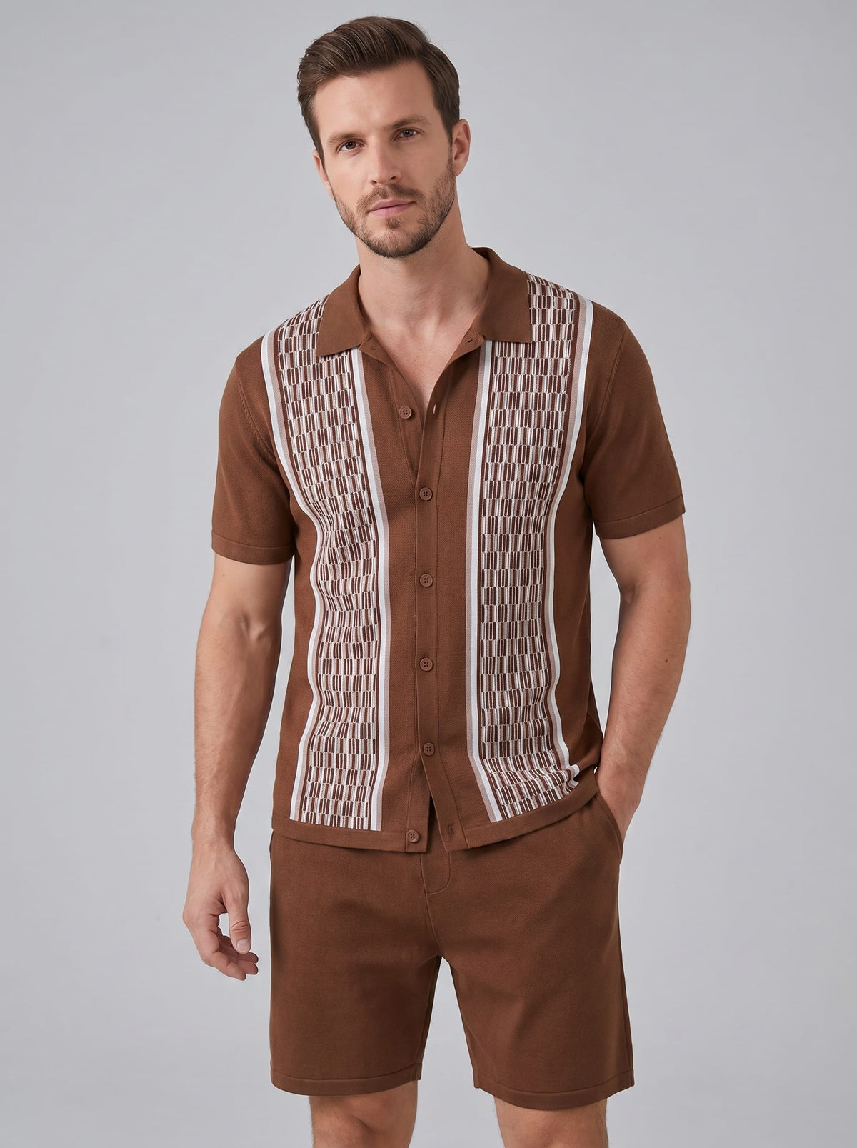 Herren Strickset mit Kubakragen und Streifenmuster | Dietrich_13