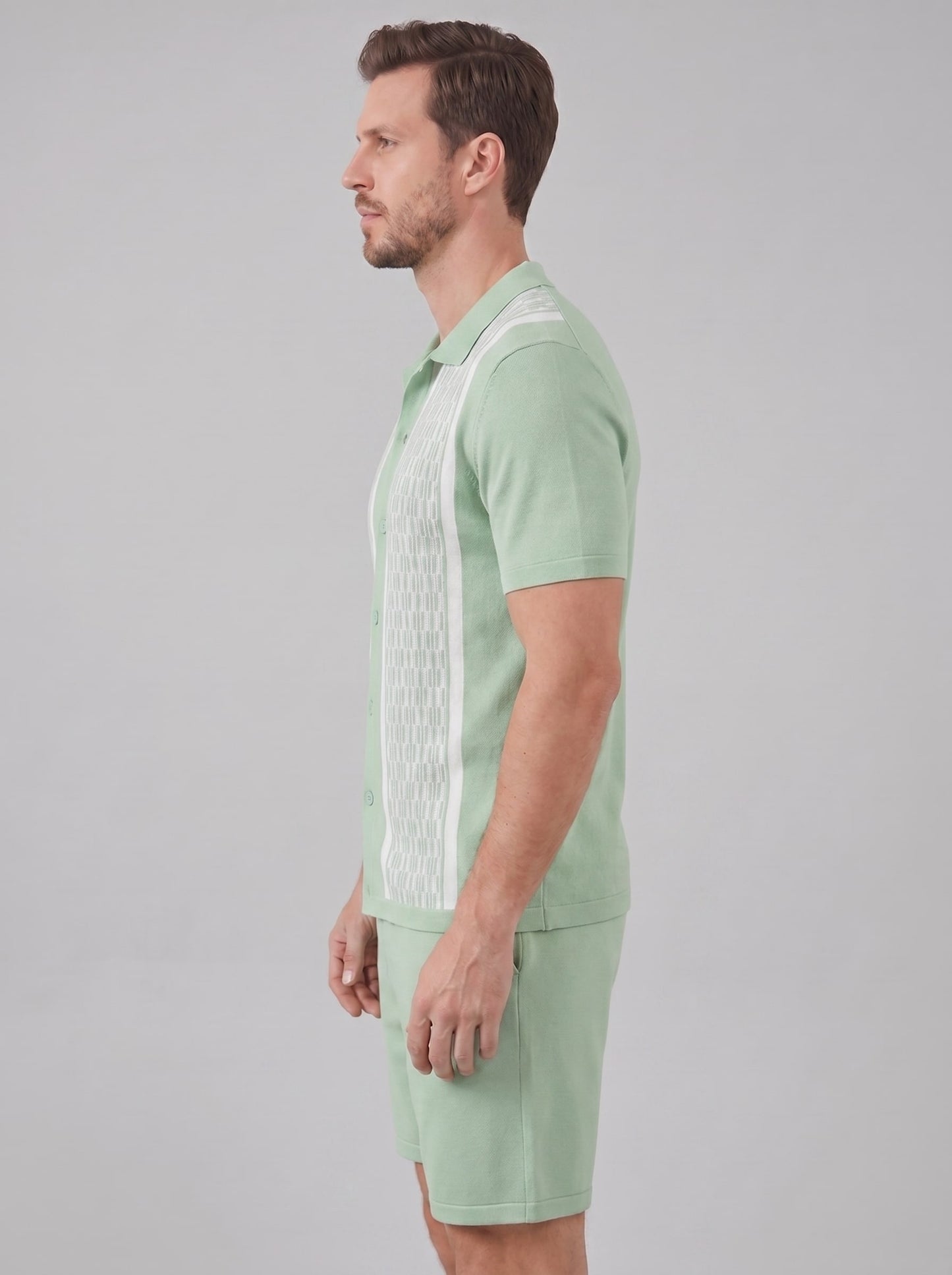 Herren Strickset mit Kubakragen und Streifenmuster | Dietrich_18