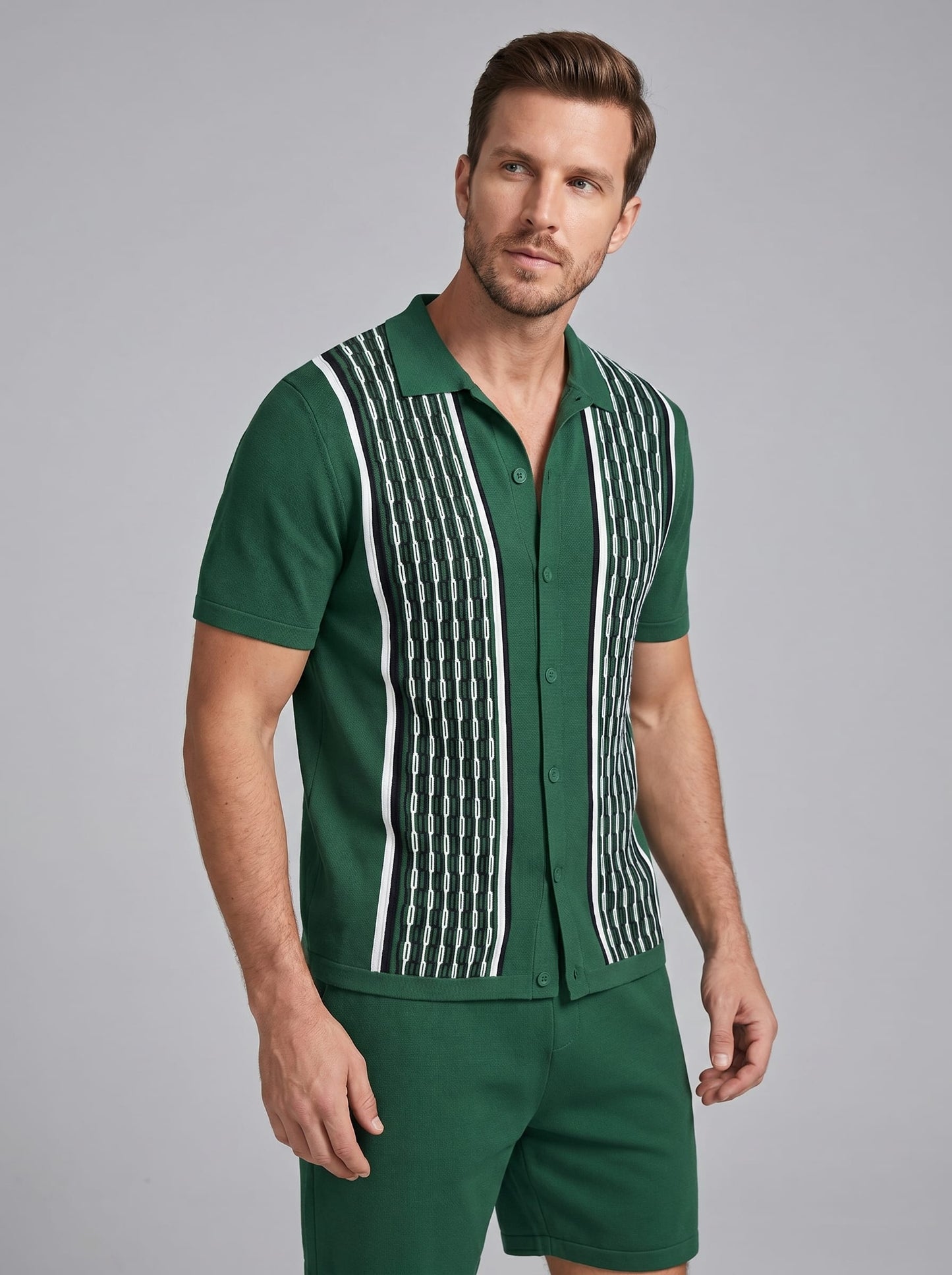 Herren Strickset mit Kubakragen und Streifenmuster | Dietrich_21