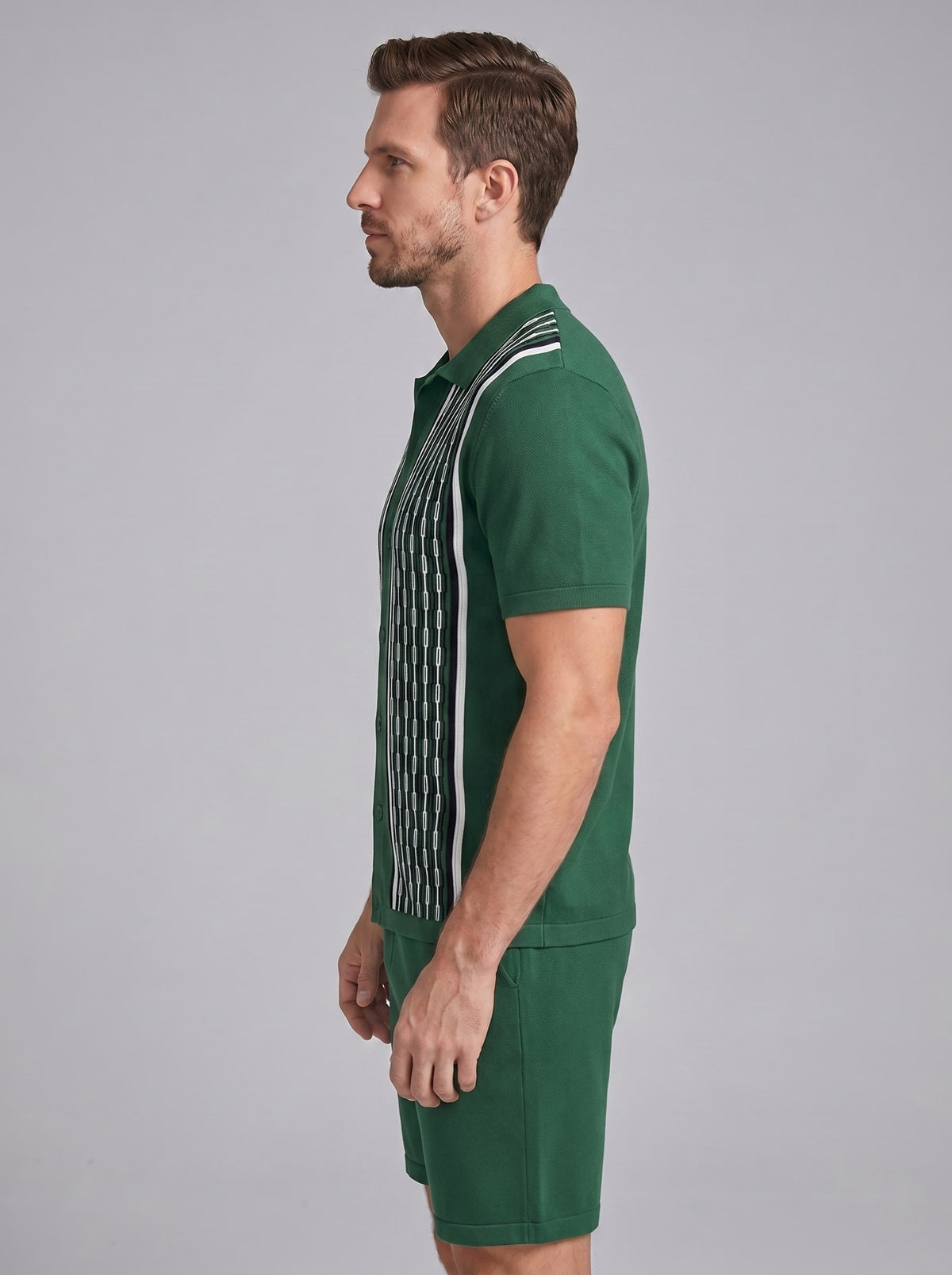 Herren Strickset mit Kubakragen und Streifenmuster | Dietrich