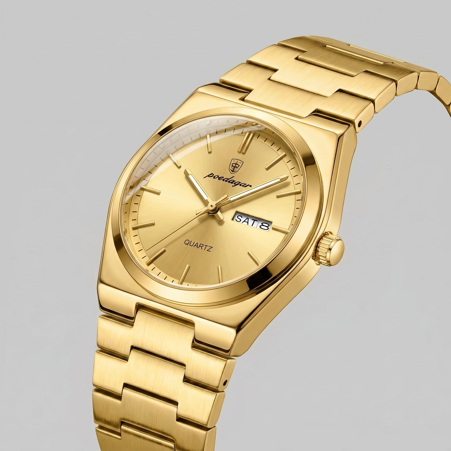 Herren Armbanduhr mit Edelstahlarmband und Tag-Datum-Anzeige | Heiner_10