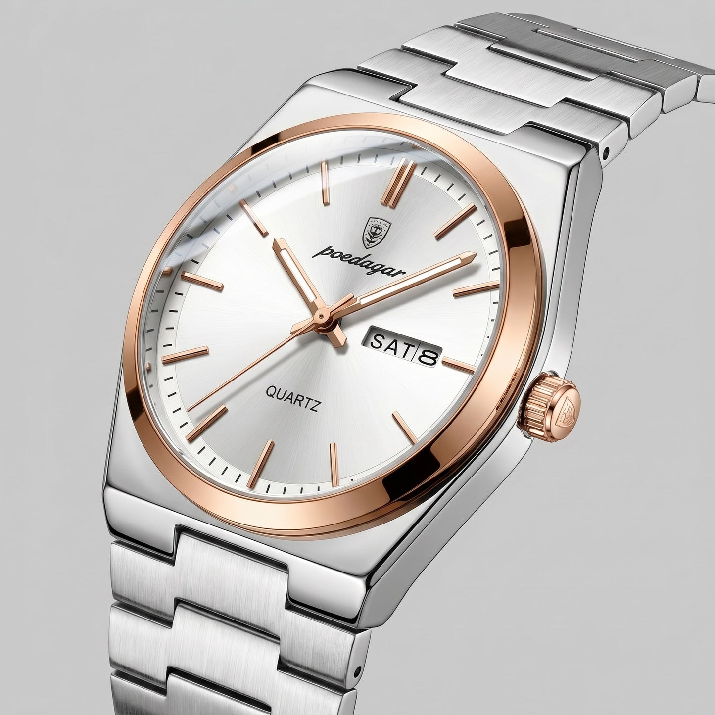 Herren Armbanduhr mit Edelstahlarmband und Tag-Datum-Anzeige | Heiner_15