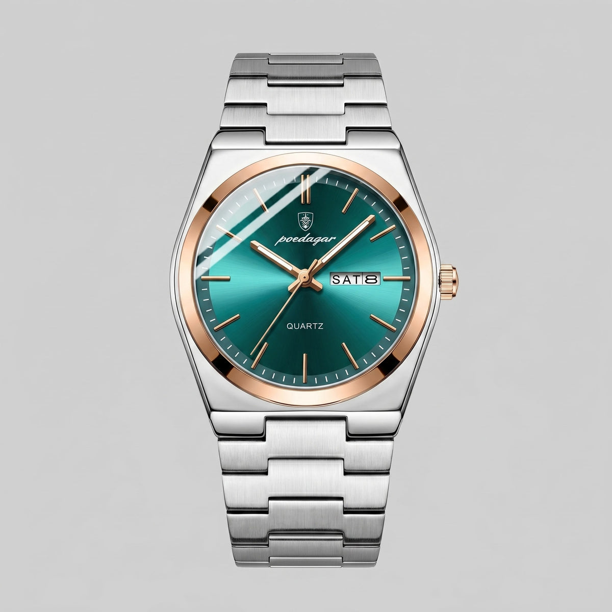 Herren Armbanduhr mit Edelstahlarmband und Tag-Datum-Anzeige | Heiner_21