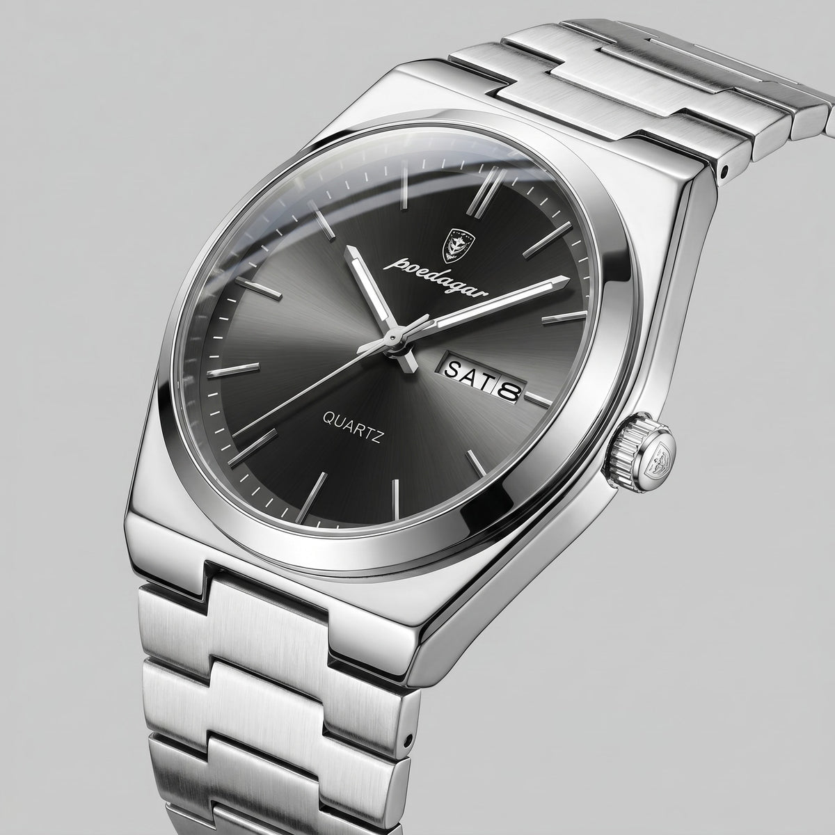 Herren Armbanduhr mit Edelstahlarmband und Tag-Datum-Anzeige | Heiner_30