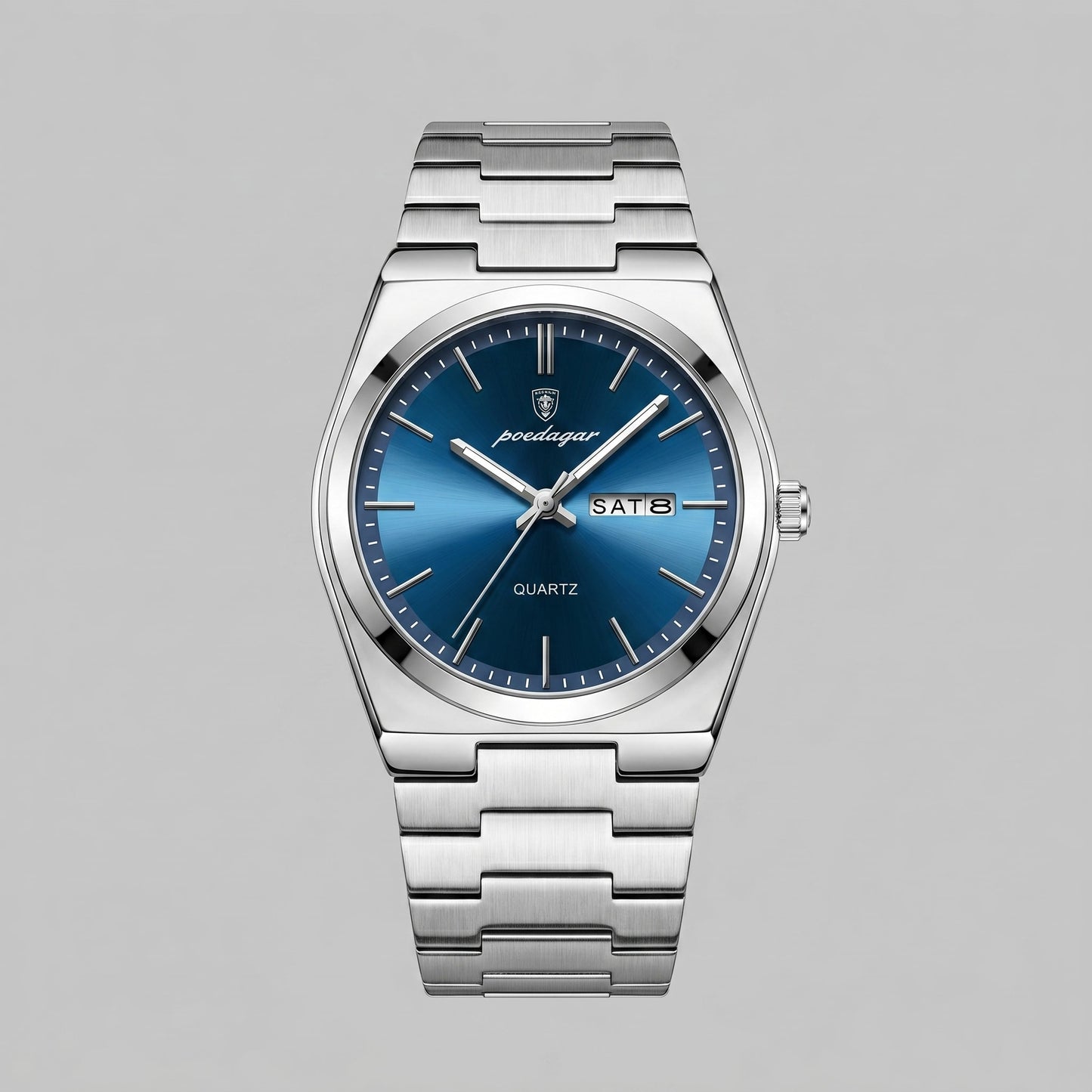 Herren Armbanduhr mit Edelstahlarmband und Tag-Datum-Anzeige | Heiner_31