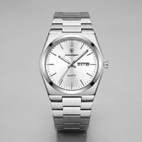 Herren Armbanduhr mit Edelstahlarmband und Tag-Datum-Anzeige | Heiner