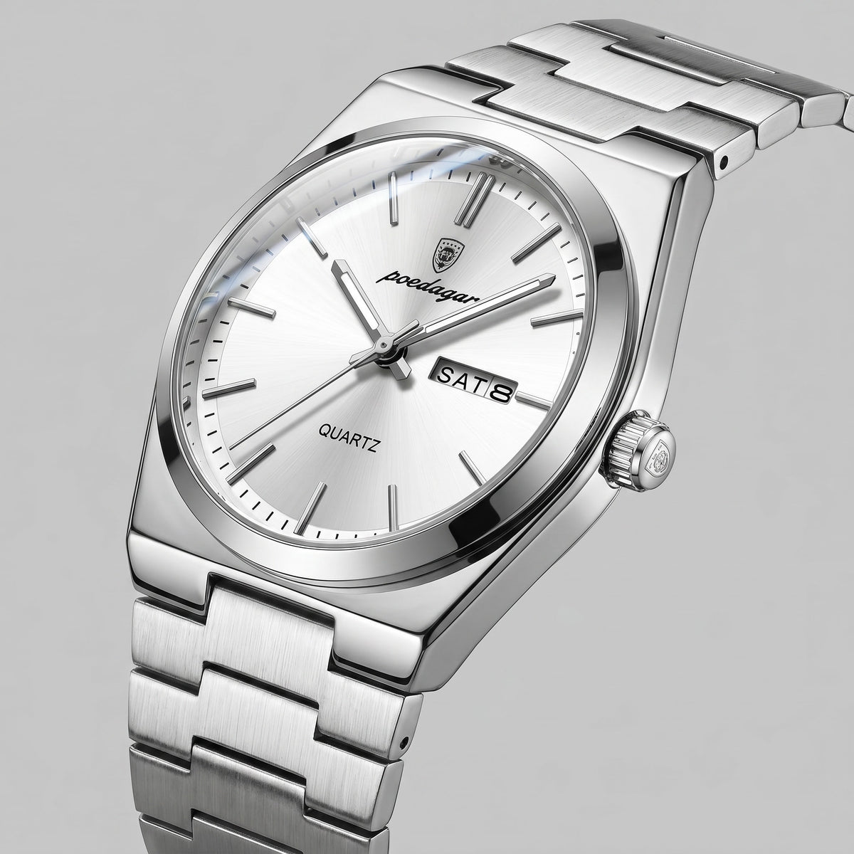 Herren Armbanduhr mit Edelstahlarmband und Tag-Datum-Anzeige | Heiner_40