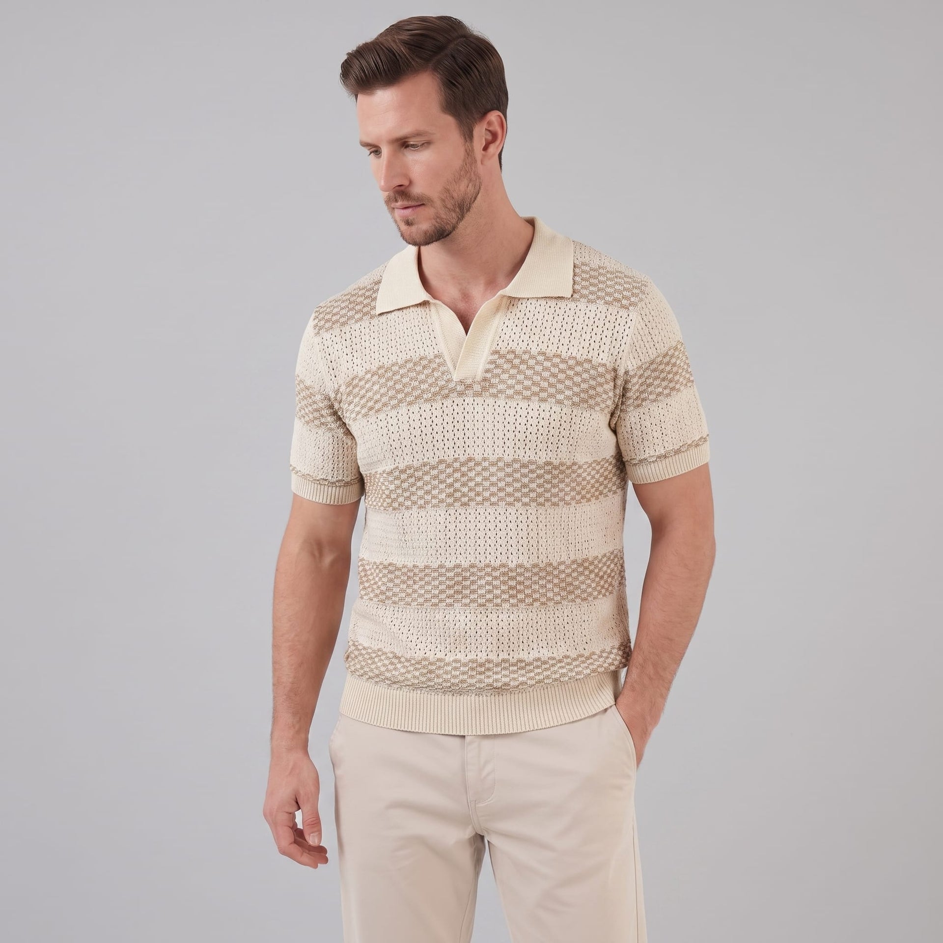 Herren Strickpoloshirt mit offenem Kragen | Timo