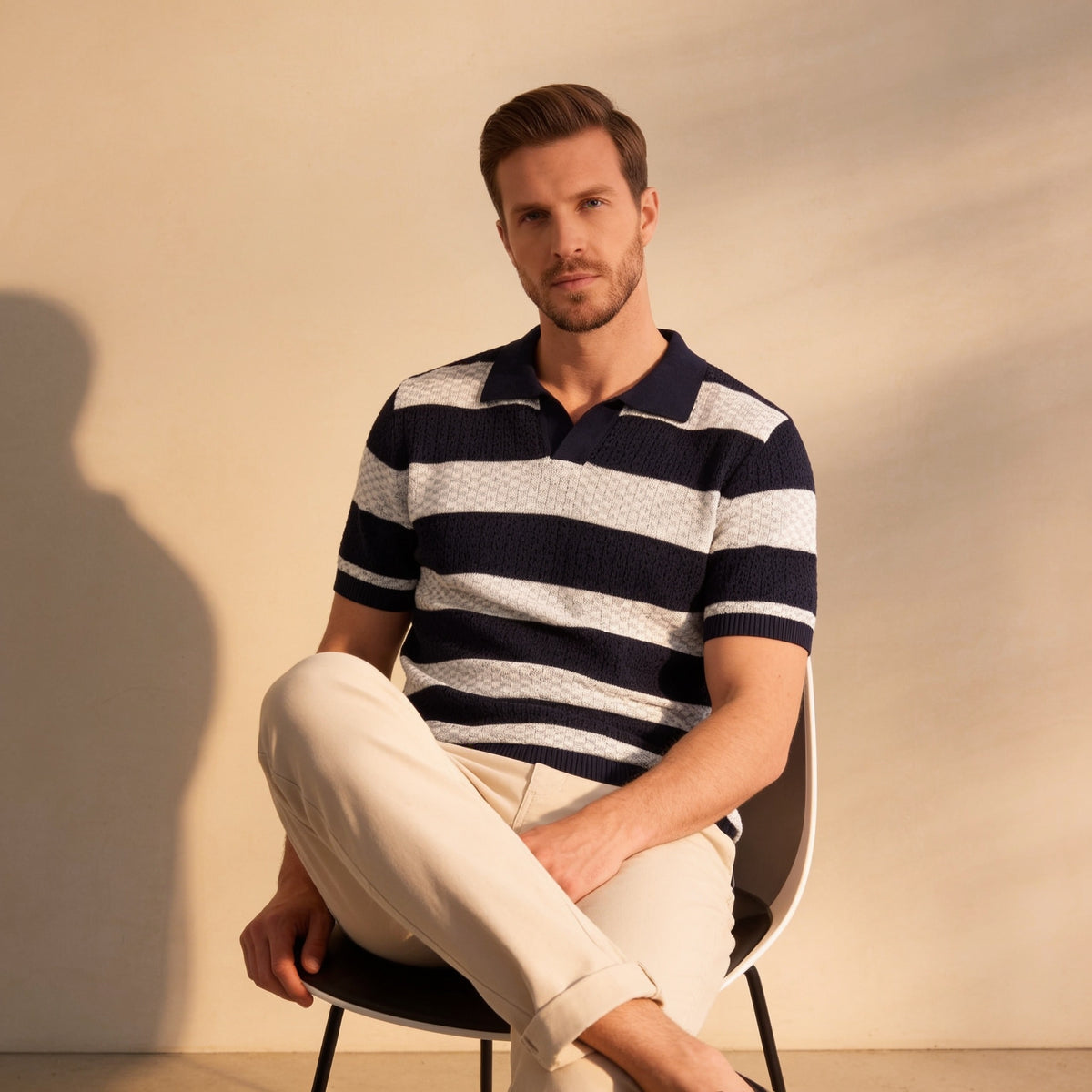 Herren Strickpoloshirt mit offenem Kragen | Timo_12