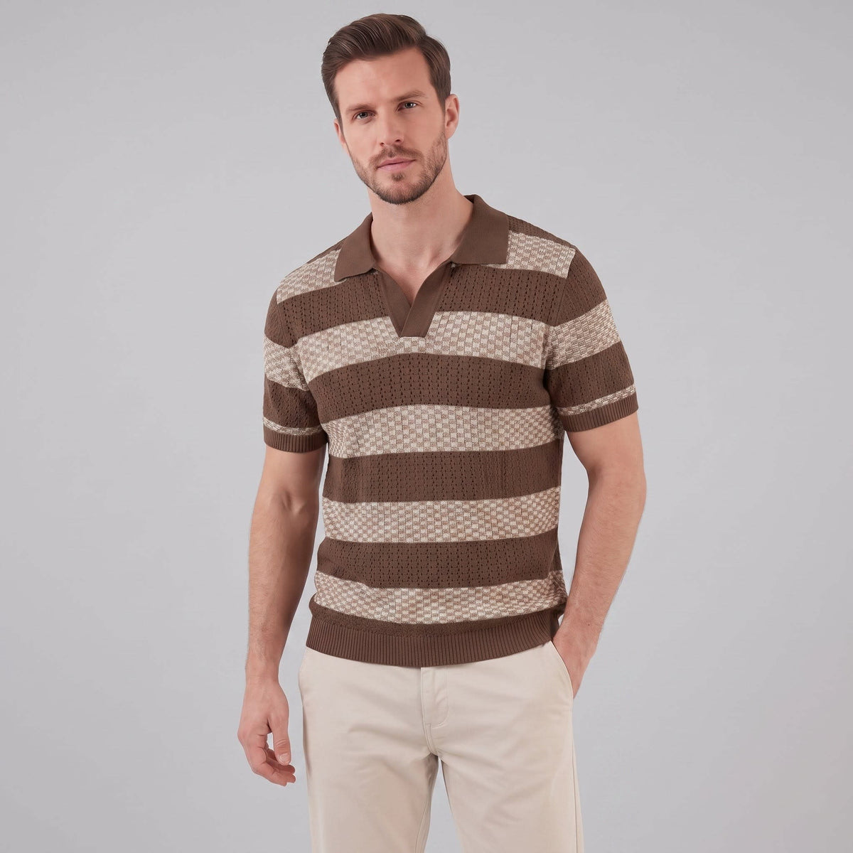 Herren Strickpoloshirt mit offenem Kragen | Timo_13