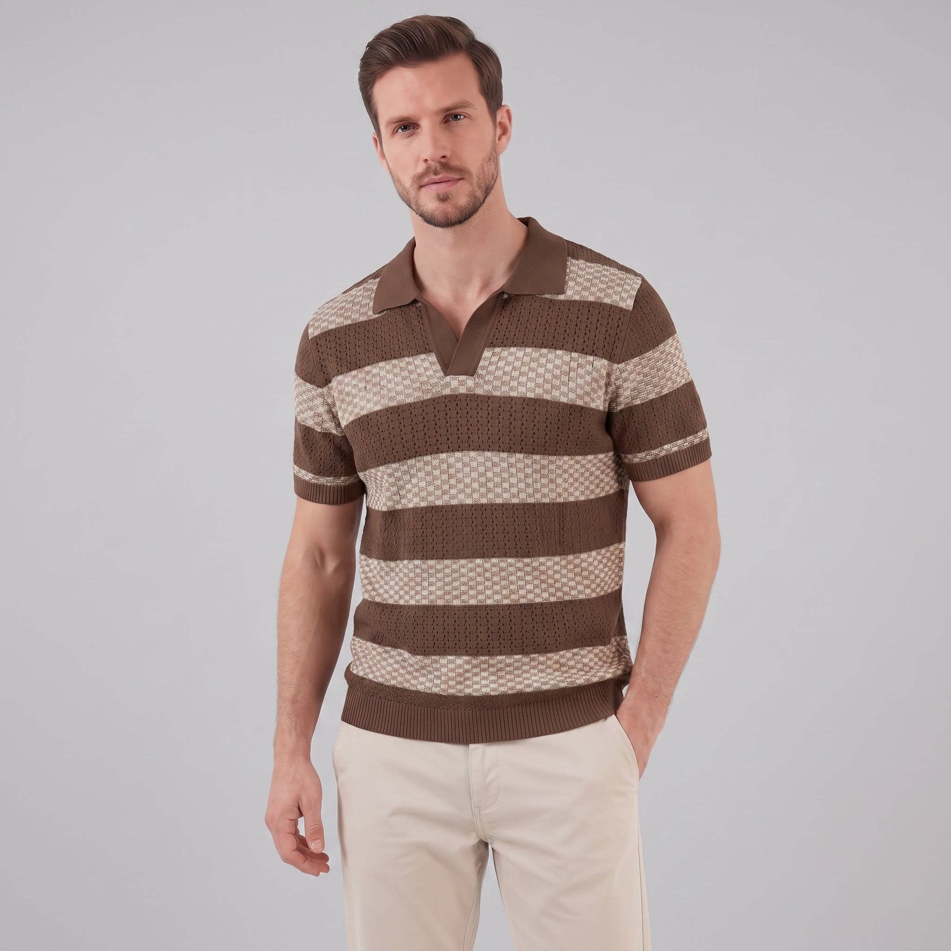 Herren Strickpoloshirt mit offenem Kragen | Timo