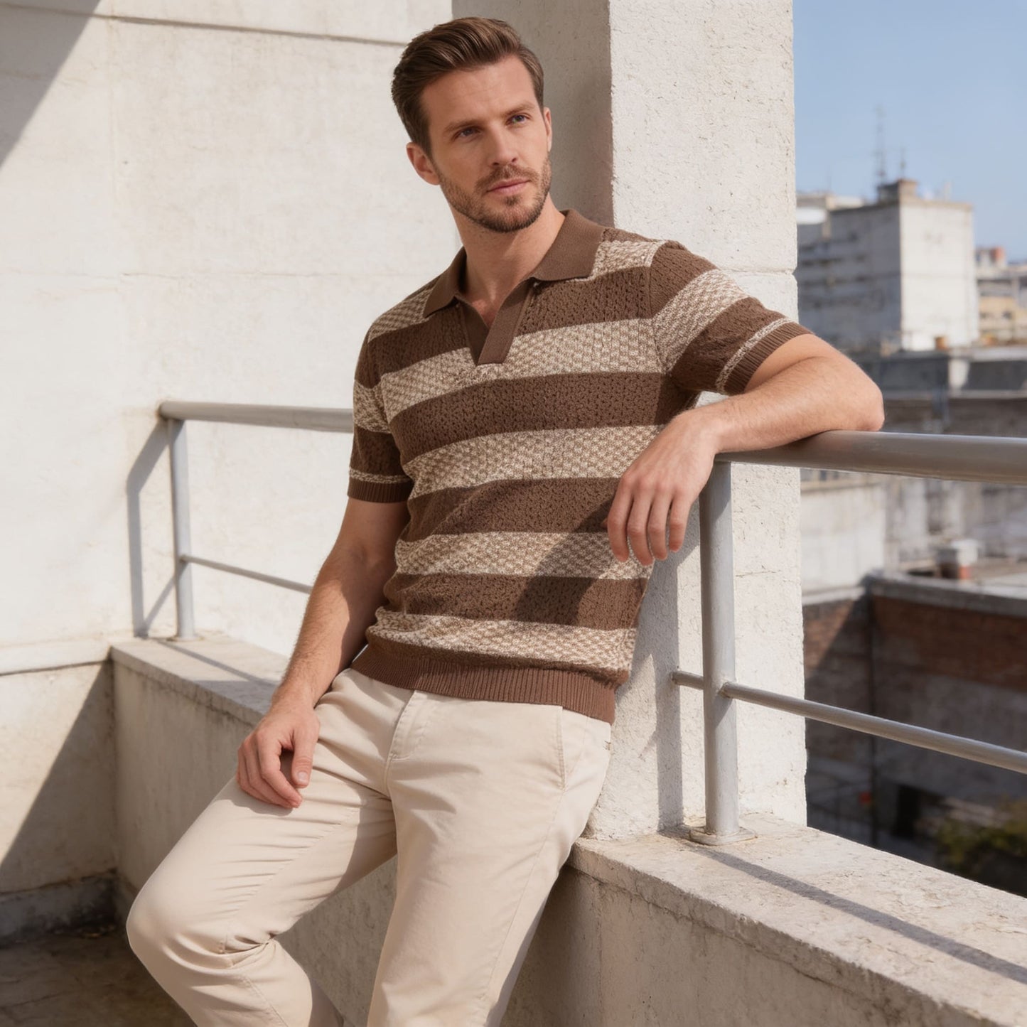 Herren Strickpoloshirt mit offenem Kragen | Timo_18