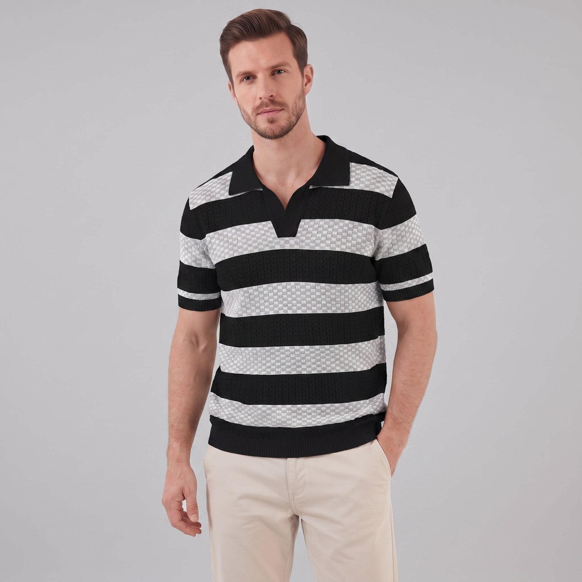 Herren Strickpoloshirt mit offenem Kragen | Timo