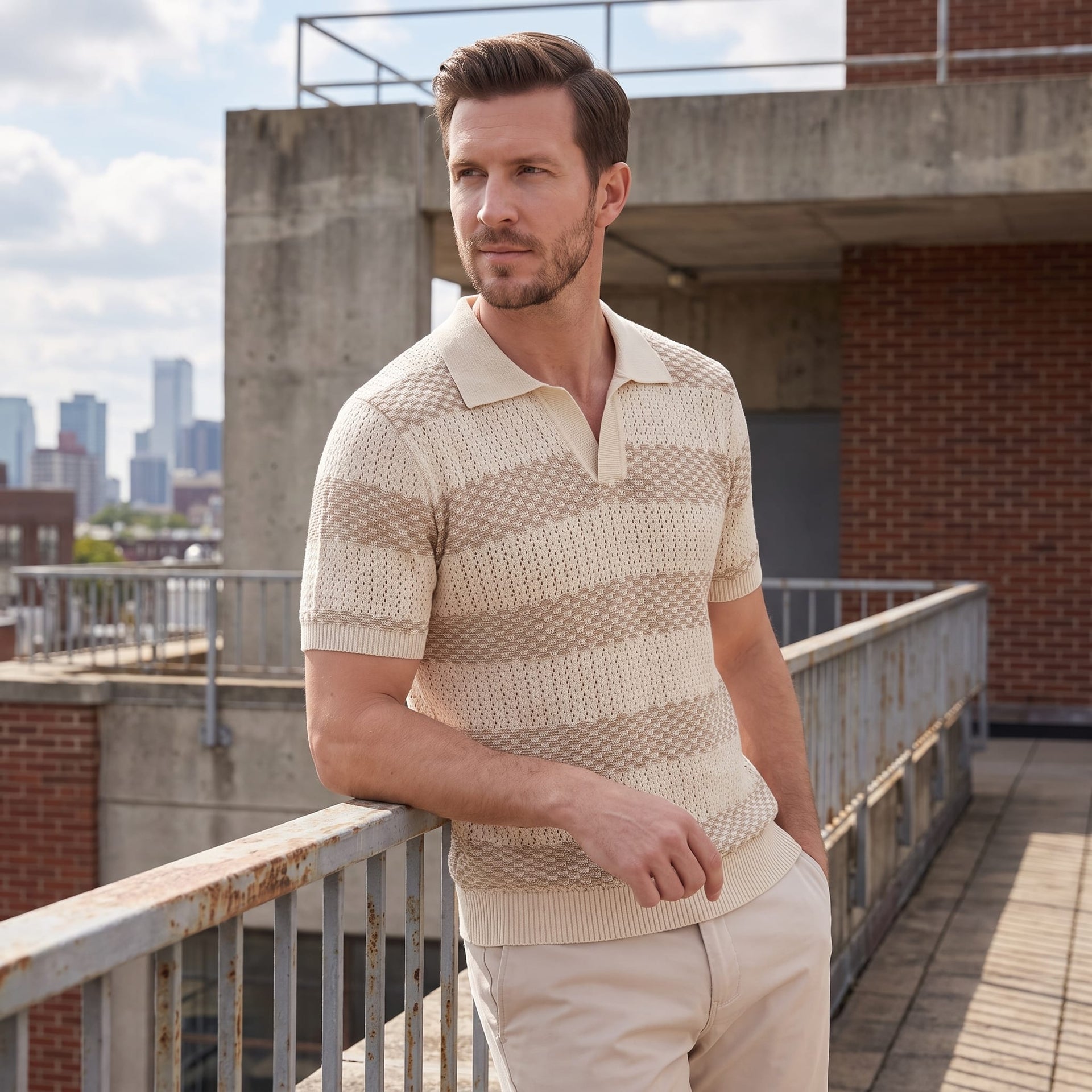 Herren Strickpoloshirt mit offenem Kragen | Timo