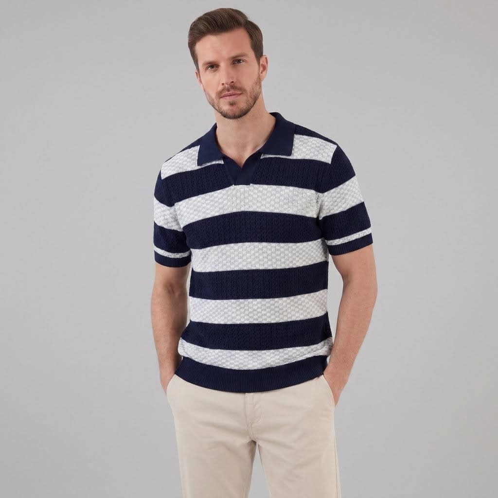 Herren Strickpoloshirt mit offenem Kragen | Timo_7