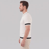 Herren Strickpolo mit Zopfmuster und Kontrastbündchen | Hartwin