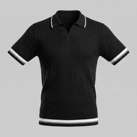 Herren Strickpolo mit Zopfmuster und Kontrastbündchen | Hartwin