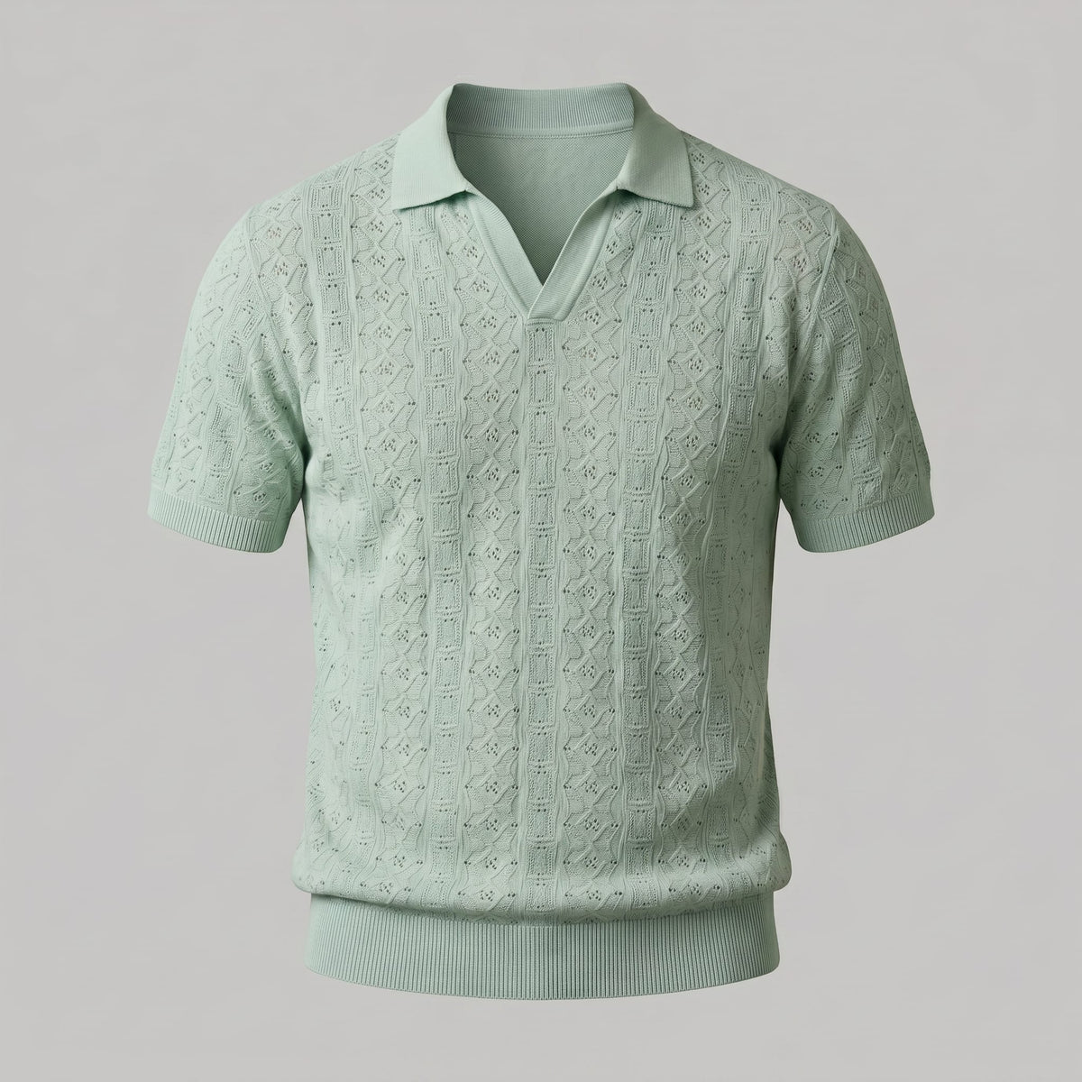 Herren Strickpolo mit Ajourmuster und offenem Kragen | Patrick