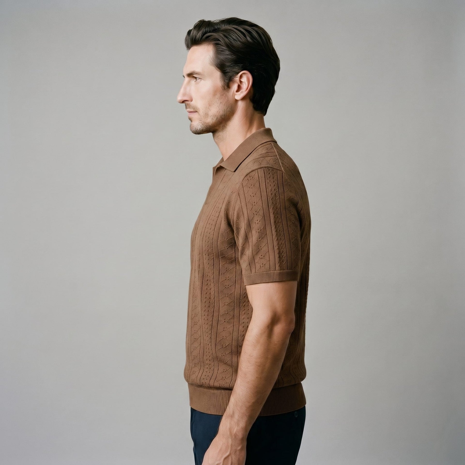 Herren Strickpolo mit Ajourmuster und offenem Kragen | Patrick