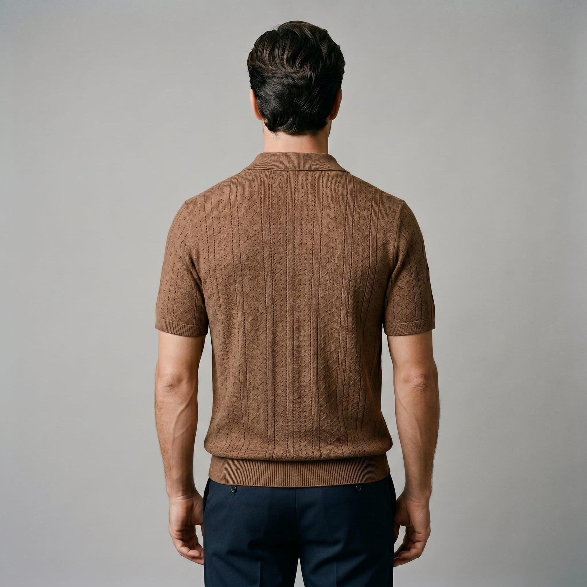 Herren Strickpolo mit Ajourmuster und offenem Kragen | Patrick