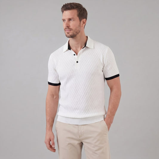 Herren Strickpolo mit Rautenmuster und Kontrastdetails | Peter_1