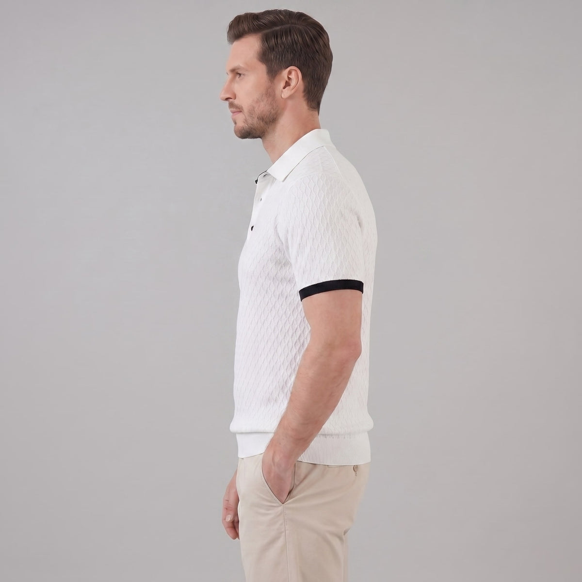 Herren Strickpolo mit Rautenmuster und Kontrastdetails | Peter_2