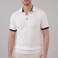 Herren Strickpolo mit Rautenmuster und Kontrastdetails | Peter