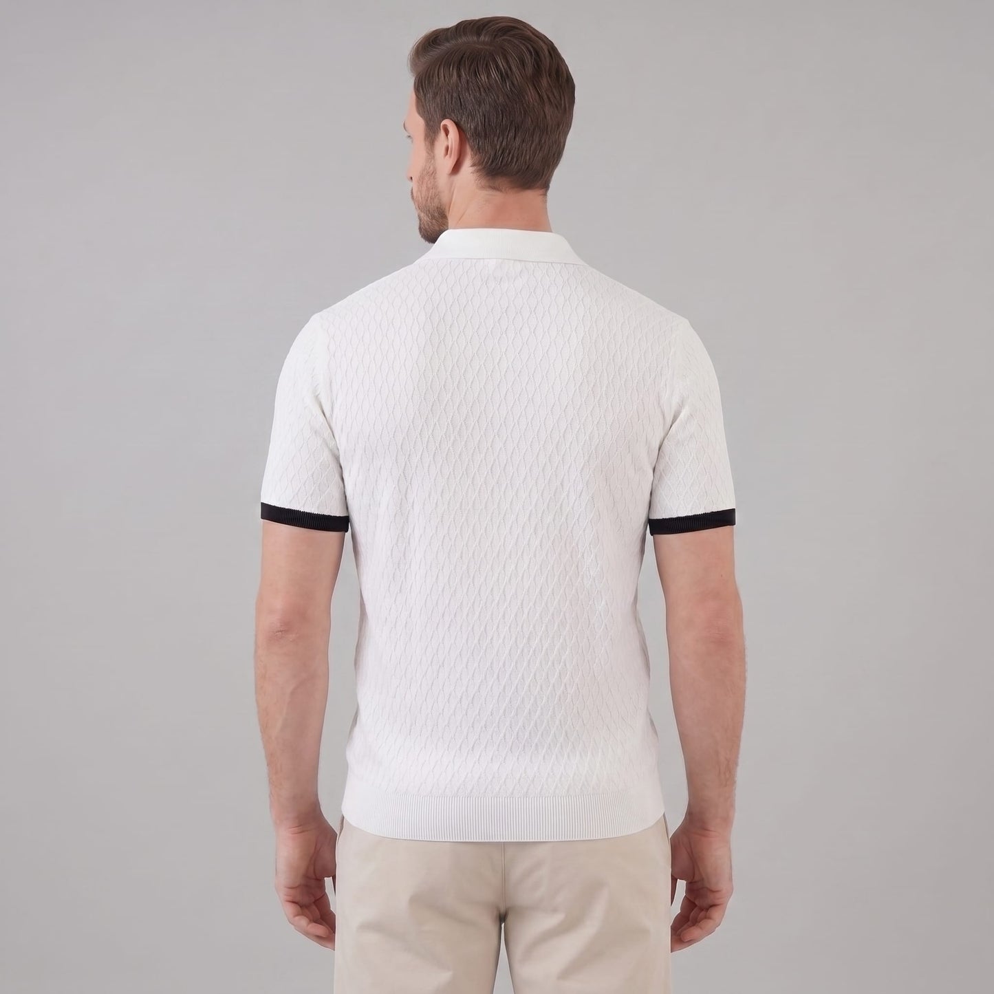 Herren Strickpolo mit Rautenmuster und Kontrastdetails | Peter_4